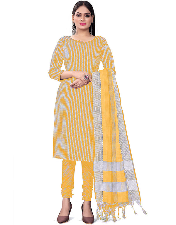 Traditional Party Wear Heavy Salwar Suit Yellow Cotton Pant Straight Front View