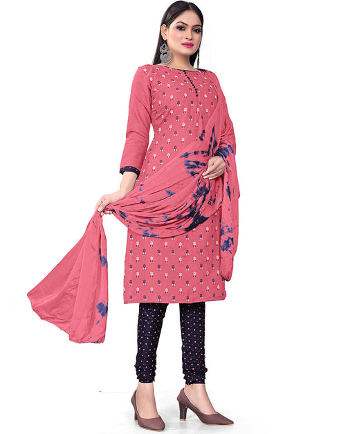 Traditional Party Wear Heavy Salwar Suit Pink Cotton Slab Pant Straight Front View