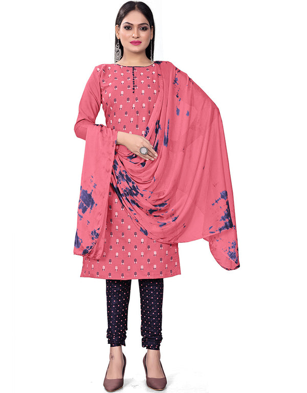 Traditional Party Wear Heavy Salwar Suit Pink Cotton Slab Pant Straight Front View