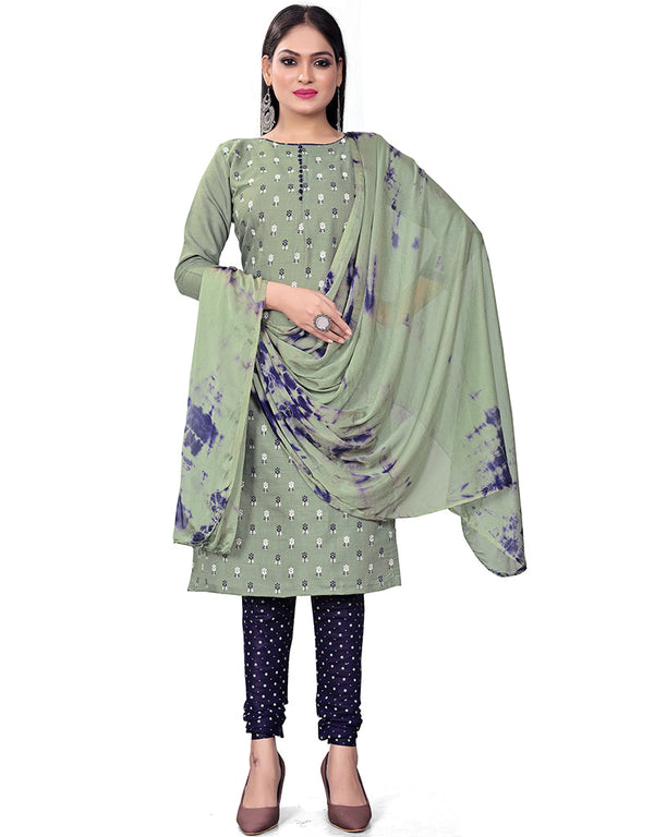 Traditional Party Wear Heavy Salwar Suit Green Cotton Slab Pant Straight Front View