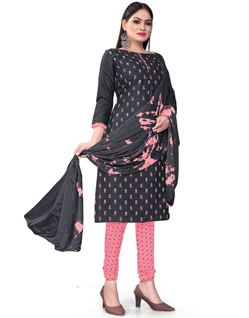 Traditional Party Wear Heavy Salwar Suit Black Cotton Slab Pant Straight Front View