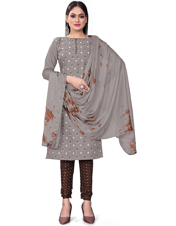 Traditional Party Wear Heavy Salwar Suit Grey Cotton Slab Pant Straight Front View