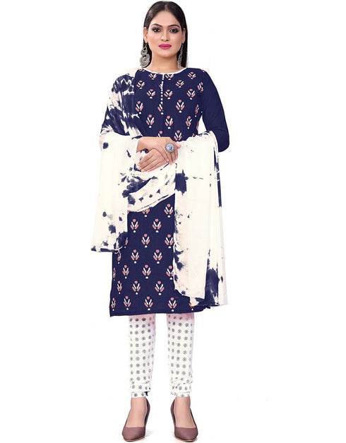 Traditional Party Wear Heavy Salwar Suit Blue Cotton Slab Pant Straight Back View