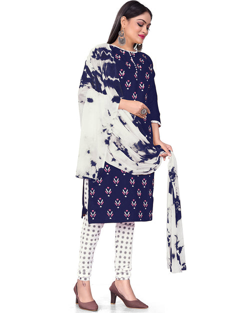 Traditional Party Wear Heavy Salwar Suit Blue Cotton Slab Pant Straight Front View