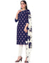 Traditional Party Wear Heavy Salwar Suit Blue Cotton Slab Pant Straight Front View