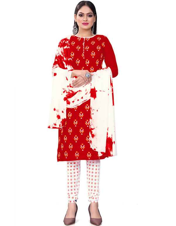 Traditional Party Wear Heavy Salwar Suit Red Cotton Slab Pant Straight Front View