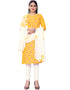 Traditional Party Wear Heavy Salwar Suit Yellow Cotton Slab Pant Straight Front View