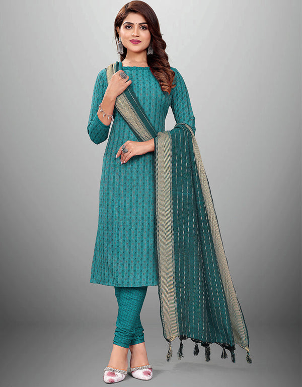 Traditional Party Wear Heavy Salwar Suit Rama Cotton Pant Straight Front View
