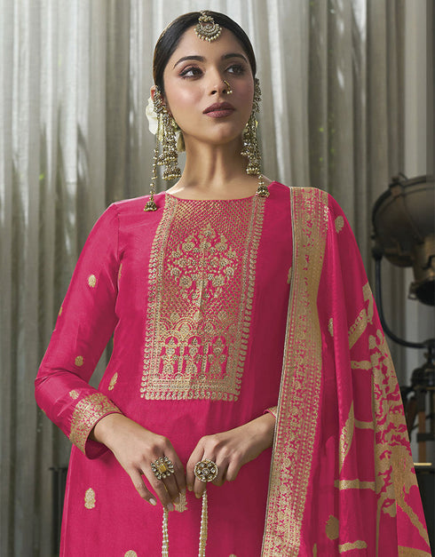 Designer Traditional Wear Viscose Silk Salwar Suit Pink Viscose Silk Pant Straight Close-up View