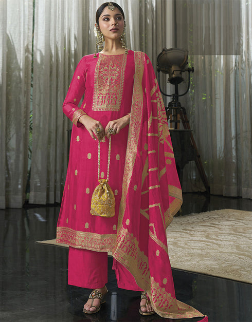 Designer Traditional Wear Viscose Silk Salwar Suit Pink Viscose Silk Pant Straight Front View