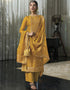 Designer Traditional Wear Viscose Silk Salwar Suit Yellow Viscose Silk Pant Straight Front View