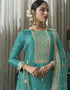 Designer Traditional Wear Viscose Silk Salwar Suit Blue Viscose Silk Pant Straight Close-up View