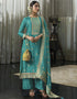 Designer Traditional Wear Viscose Silk Salwar Suit Blue Viscose Silk Pant Straight Front View