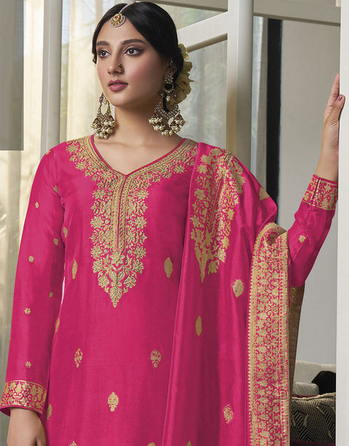 Designer Traditional Wear Viscose Silk Salwar Suit Pink Viscose Silk Pant Straight Close-up View