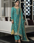 Designer Traditional Wear Viscose Silk Salwar Suit Blue Viscose Silk Pant Straight Front View