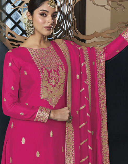 Designer Traditional Wear Viscose Silk Salwar Suit Pink Viscose Silk Pant Straight Close-up View