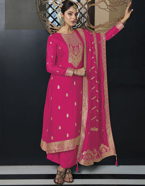 Designer Traditional Wear Viscose Silk Salwar Suit Pink Viscose Silk Pant Straight Front View