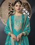 Designer Traditional Wear Viscose Silk Salwar Suit Blue Viscose Silk Pant Straight Close-up View