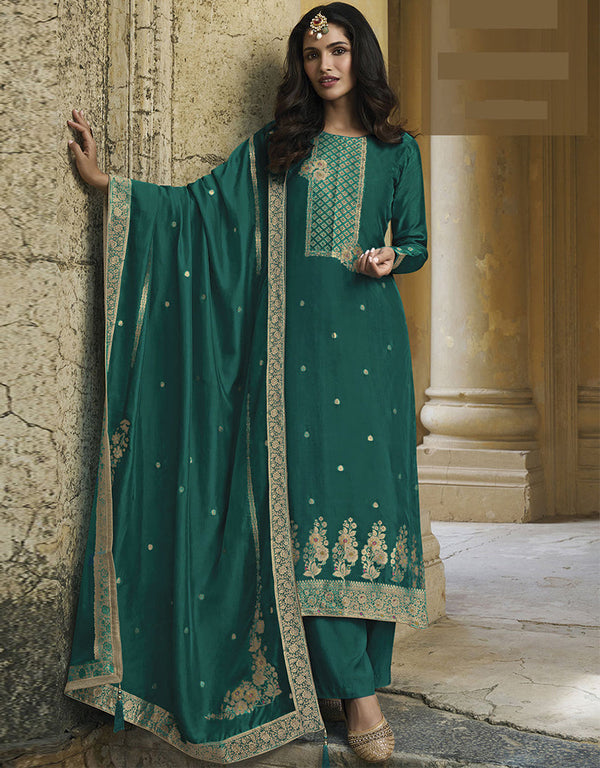 Designer Traditional Wear Viscose Silk Salwar Suit Rama Viscose Silk Pant Straight Front View