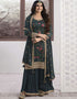 Trendy Traditional Party Wear Salwar Suit Teal Georgette Palazzo Straight Front View