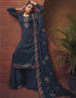 Trendy Traditional Party Wear Salwar Suit Teal Georgette Palazzo Straight Front View