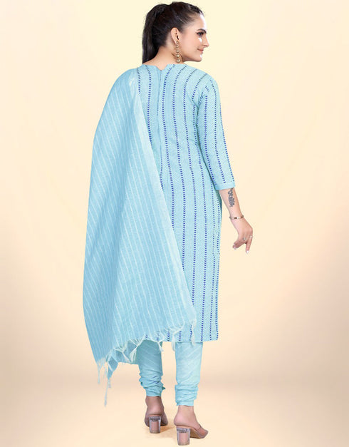 Trendy Traditional Party Wear Salwar Suit Blue Cotton Pant Straight Close-up View