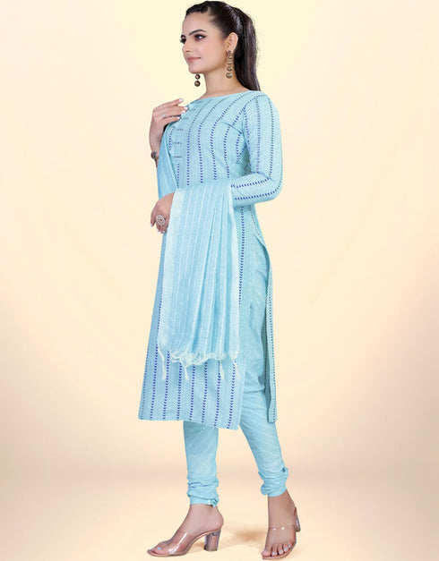 Trendy Traditional Party Wear Salwar Suit Blue Cotton Pant Straight Back View