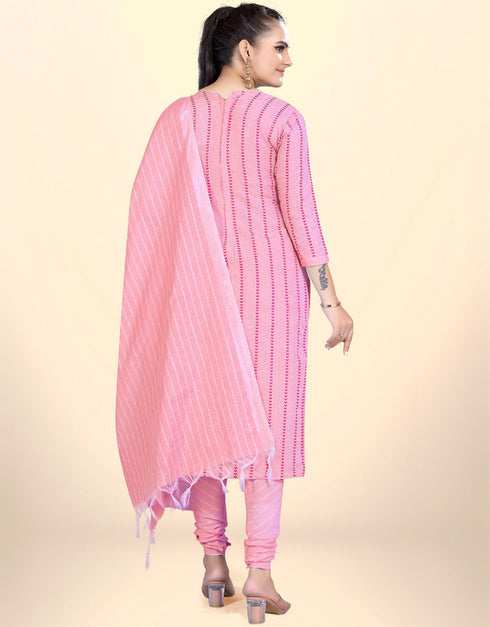 Trendy Traditional Party Wear Salwar Suit Pink Cotton Pant Straight Close-up View