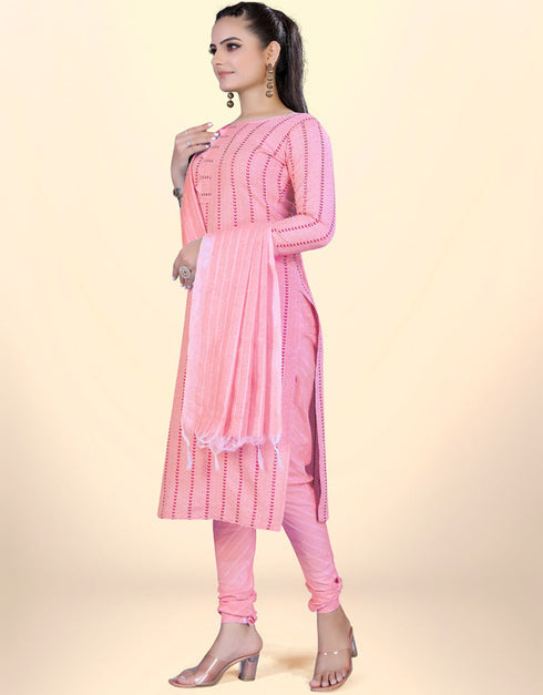 Trendy Traditional Party Wear Salwar Suit Pink Cotton Pant Straight Back View