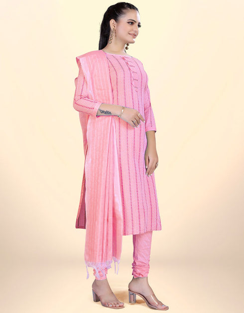 Trendy Traditional Party Wear Salwar Suit Pink Cotton Pant Straight Front View