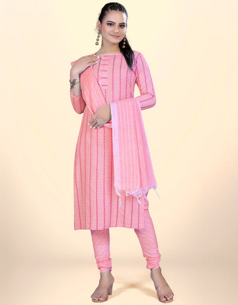 Trendy Traditional Party Wear Salwar Suit Pink Cotton Pant Straight Front View