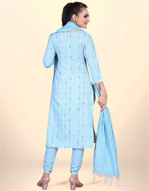 Trendy Traditional Party Wear Salwar Suit Blue Cotton Pant Straight Close-up View