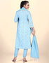 Trendy Traditional Party Wear Salwar Suit Blue Cotton Pant Straight Close-up View