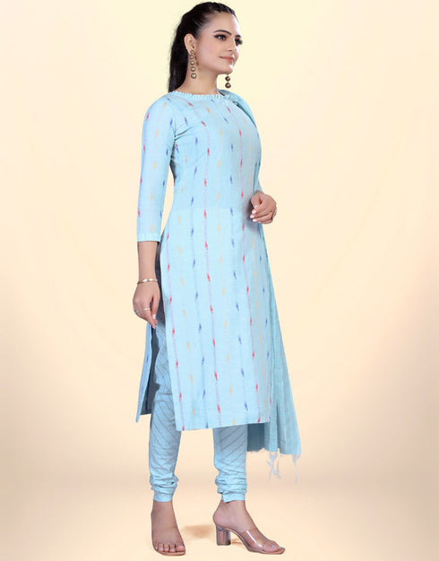 Trendy Traditional Party Wear Salwar Suit Blue Cotton Pant Straight Back View