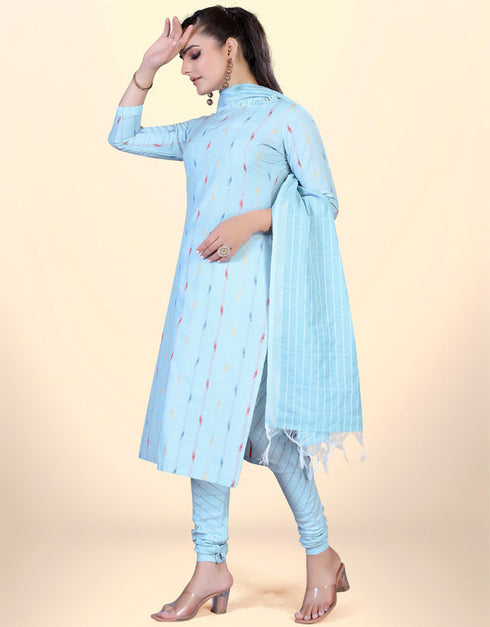 Trendy Traditional Party Wear Salwar Suit Blue Cotton Pant Straight Front View