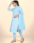 Trendy Traditional Party Wear Salwar Suit Blue Cotton Pant Straight Front View