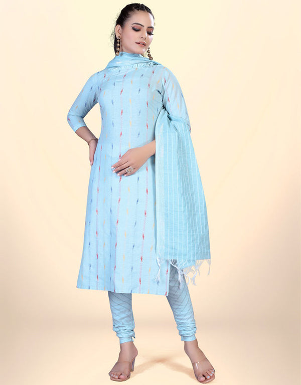 Trendy Traditional Party Wear Salwar Suit Blue Cotton Pant Straight Front View