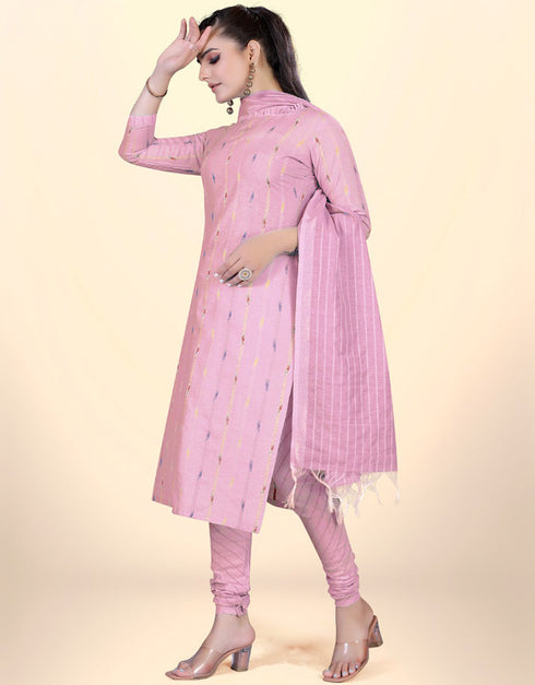 Trendy Traditional Party Wear Salwar Suit Pink Cotton Pant Straight Front View