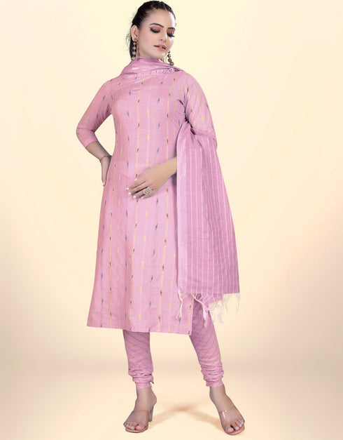 Trendy Traditional Party Wear Salwar Suit Pink Cotton Pant Straight Front View