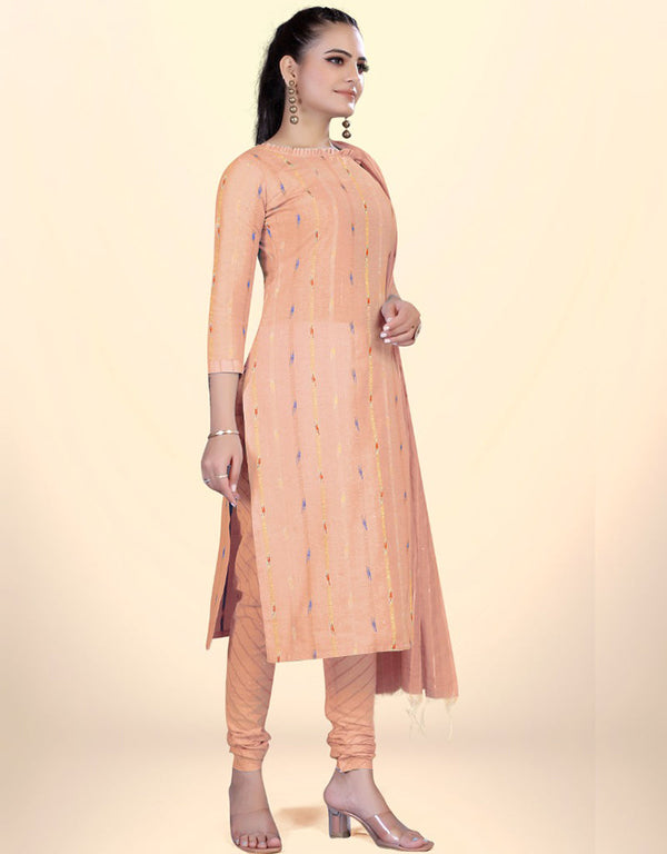 Trendy Traditional Party Wear Salwar Suit Peach Cotton Pant Straight Front View