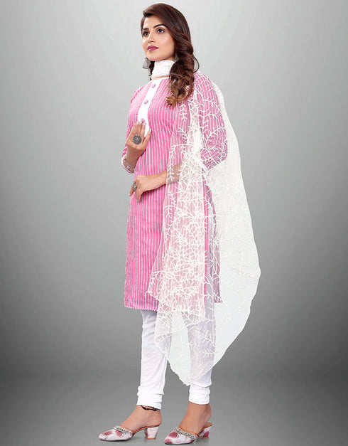 Trendy Traditional Party Wear Salwar Suit Pink Cotton Pant Straight Back View
