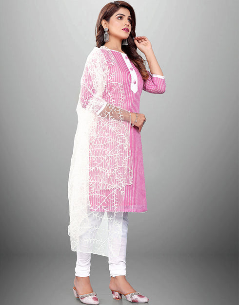 Trendy Traditional Party Wear Salwar Suit Pink Cotton Pant Straight Front View