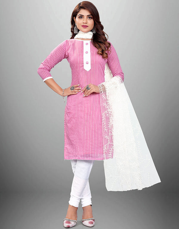 Trendy Traditional Party Wear Salwar Suit Pink Cotton Pant Straight Front View