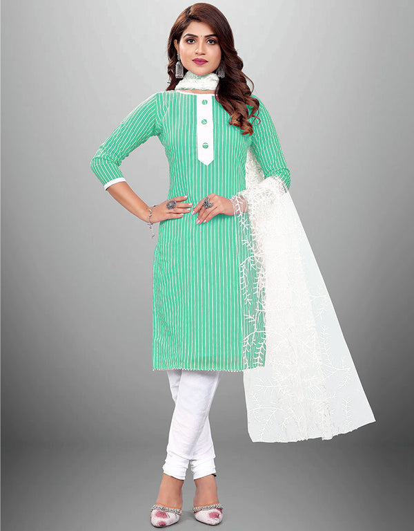 Trendy Traditional Party Wear Salwar Suit Rama Cotton Pant Straight Front View
