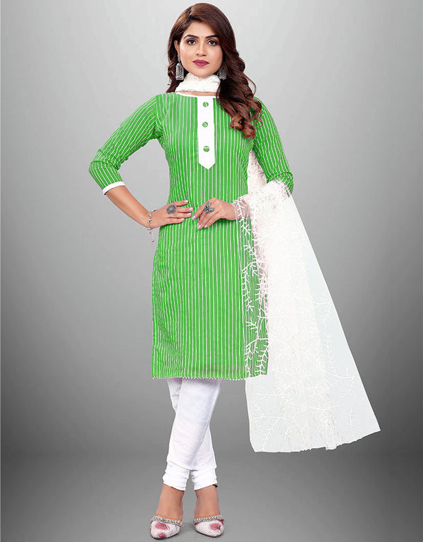Trendy Traditional Party Wear Salwar Suit Green Cotton Pant Straight Front View
