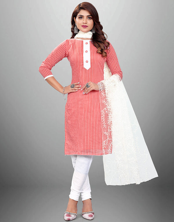 Trendy Traditional Party Wear Salwar Suit Red Cotton Pant Straight Front View