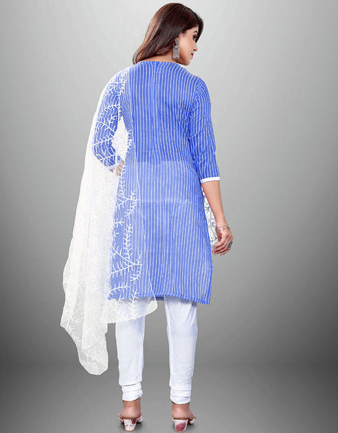 Trendy Traditional Party Wear Salwar Suit Blue Cotton Pant Straight Close-up View