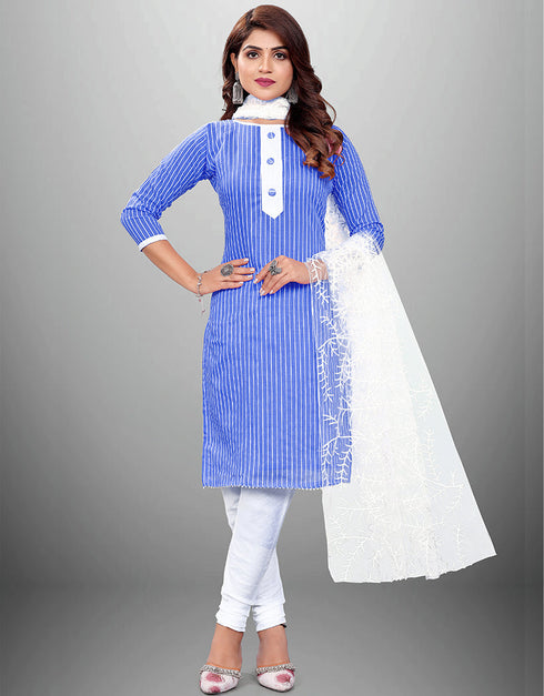 Trendy Traditional Party Wear Salwar Suit Blue Cotton Pant Straight Front View