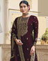 Trendy Traditional Party Wear Salwar Suit Wine Viscose Silk Pant Straight Close-up View