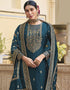 Trendy Traditional Party Wear Salwar Suit Blue Viscose Silk Pant Straight Close-up View